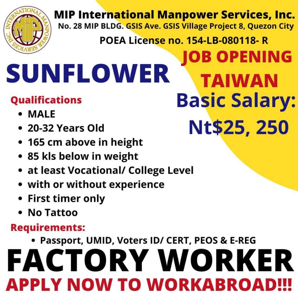 Hiring Factory Workers for Sunflower Corp. under MIP Agency