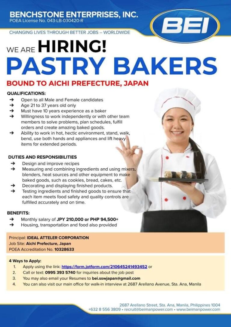 Benchstone Hiring Pastry Bakers for Ideal Atteler Corporation