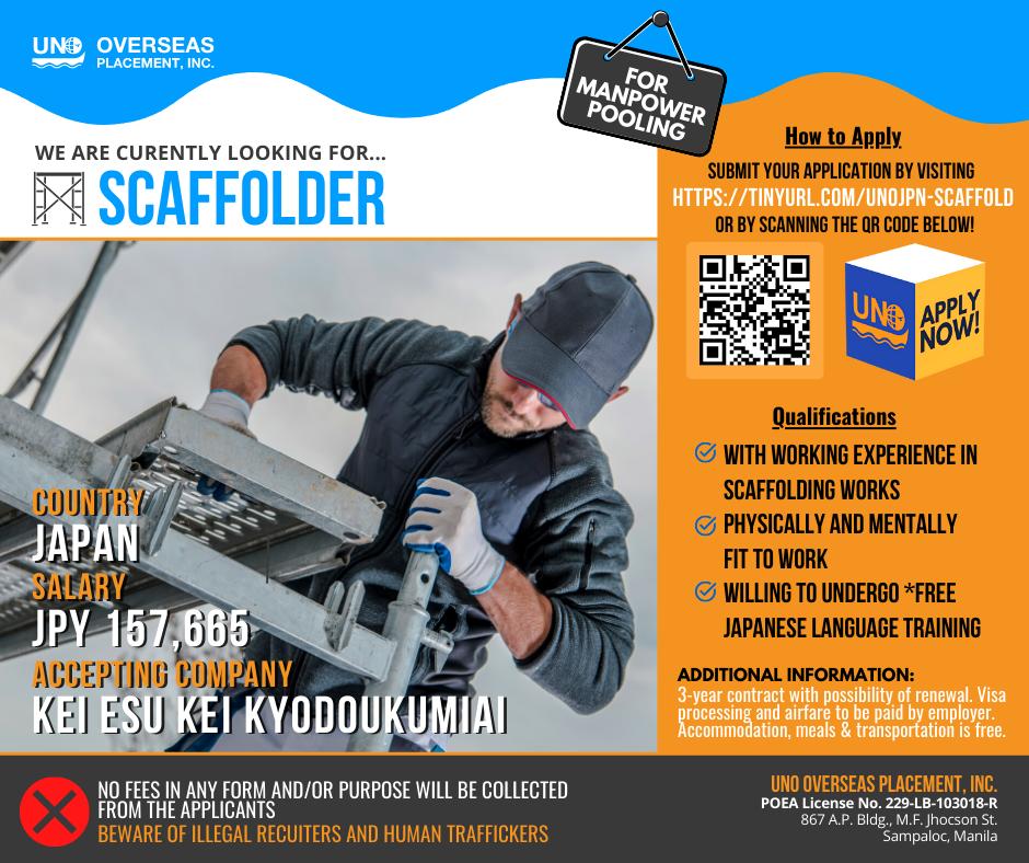 UNO Overseas Placement Inc. is now Hiring Scaffolder for Kei Esu Kei