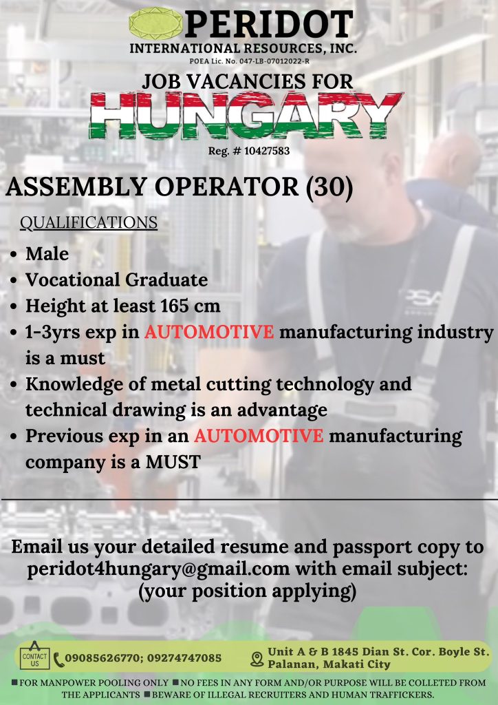 Hiring Assembly Operator bound to Hungary | High School