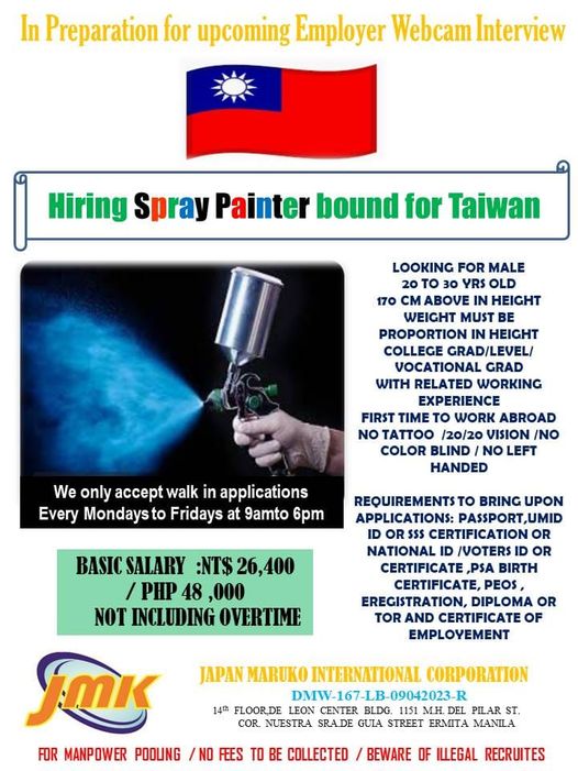 Taiwan Hiring Spray Painter