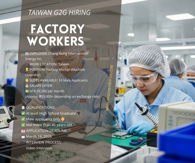 Now Hiring: Factory Workers / Machine Operators in Taiwan | G2G Program