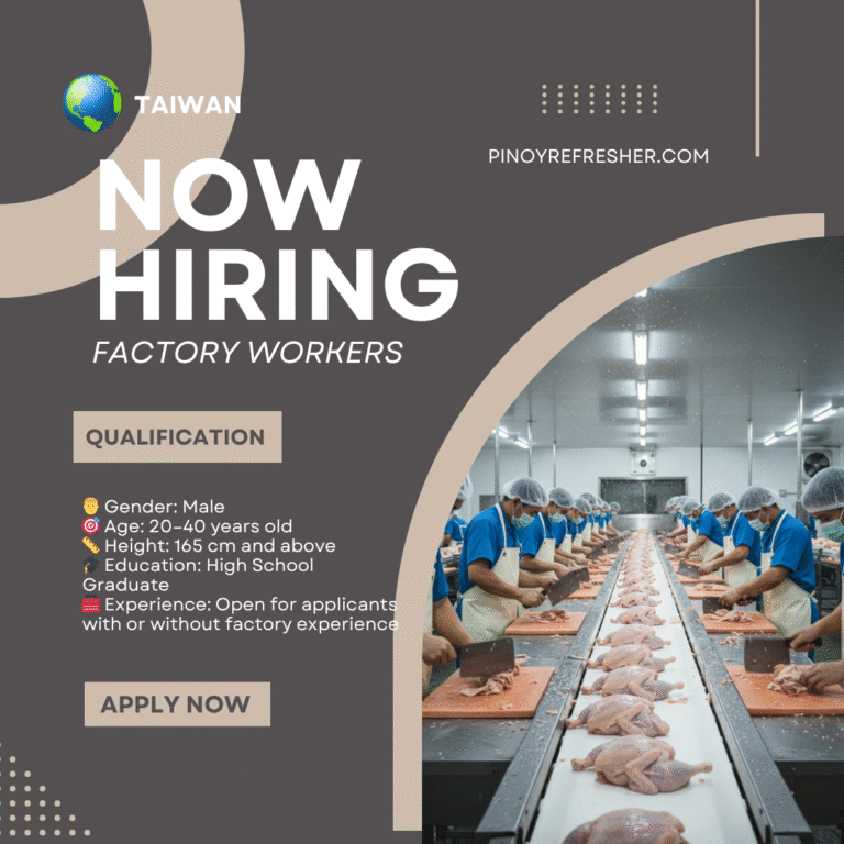 Urgent Hiring: Male Factory Workers Bound for Taiwan – Apply via JS ...