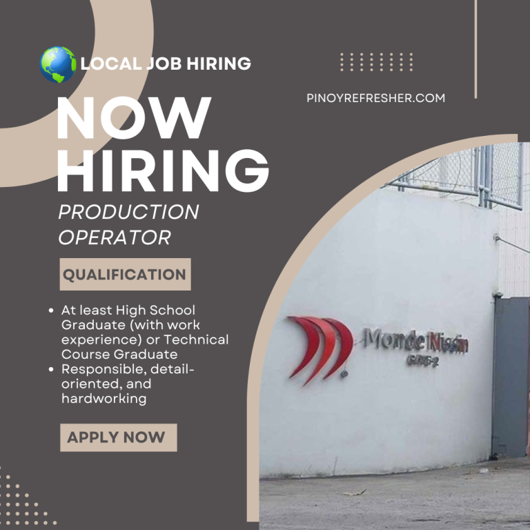Production Operator Jobs in Calamba Laguna | Monde M.Y. San Corporation ...