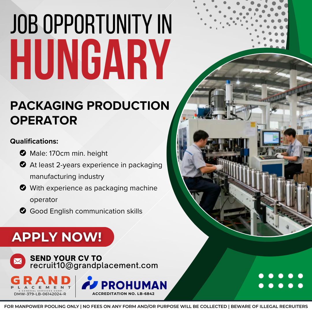 Hungary Hiring Packaging Production Operators | Free Application