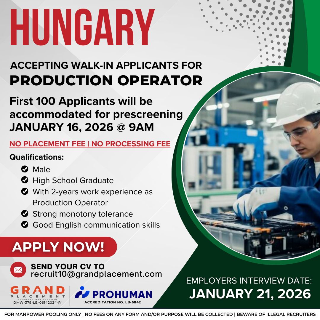 Hungary Hiring 2026: Production Operator Jobs | No Placement ...