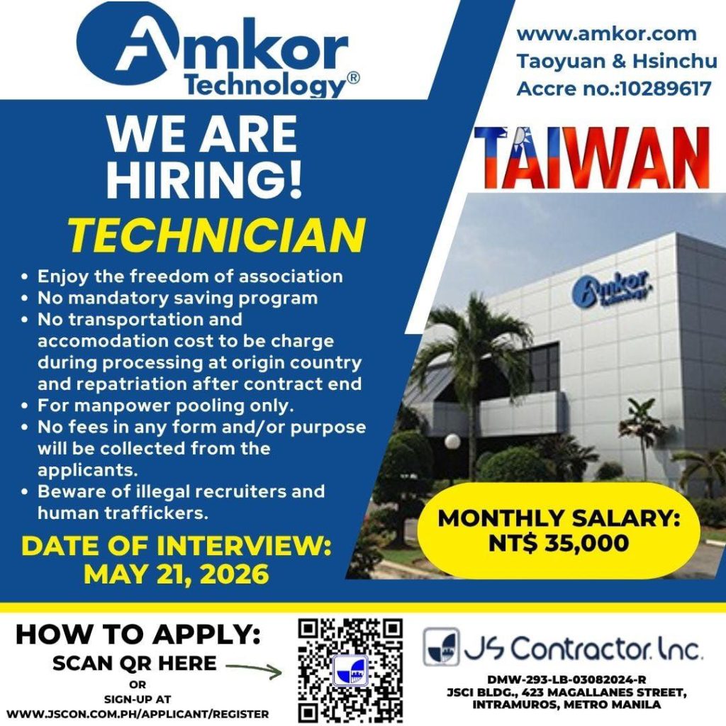 Amkor Technology Taiwan Hiring Technicians in Manila – Apply Now!