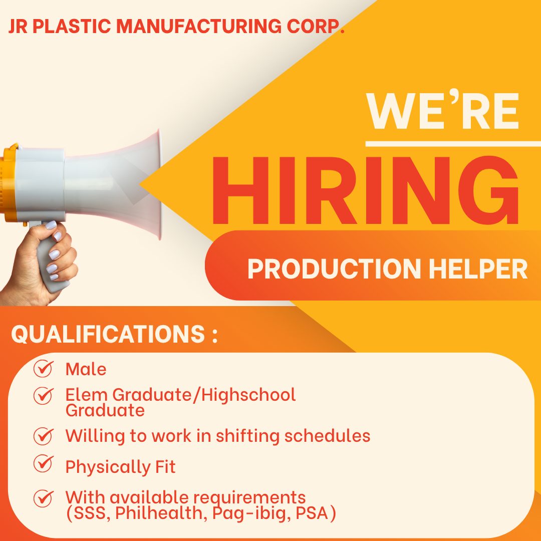 JR Plastic Manufacturing Corp. Opens Hiring for Production Helpers in ...