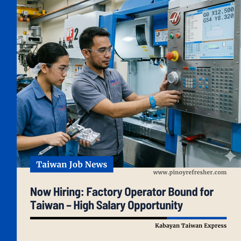 Factory Operator Jobs Now Hiring: Factory Operator Bound for Taiwan – High Salary Opportunity
